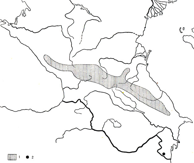 Карта 75. Кавказская ящерица (1), персидская ящерица (2) 