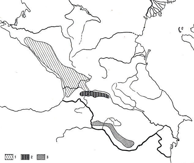 Карта 114. Кавказская гадюка (1), носатая гадюка (2), малоазиатская гадюка (3) 